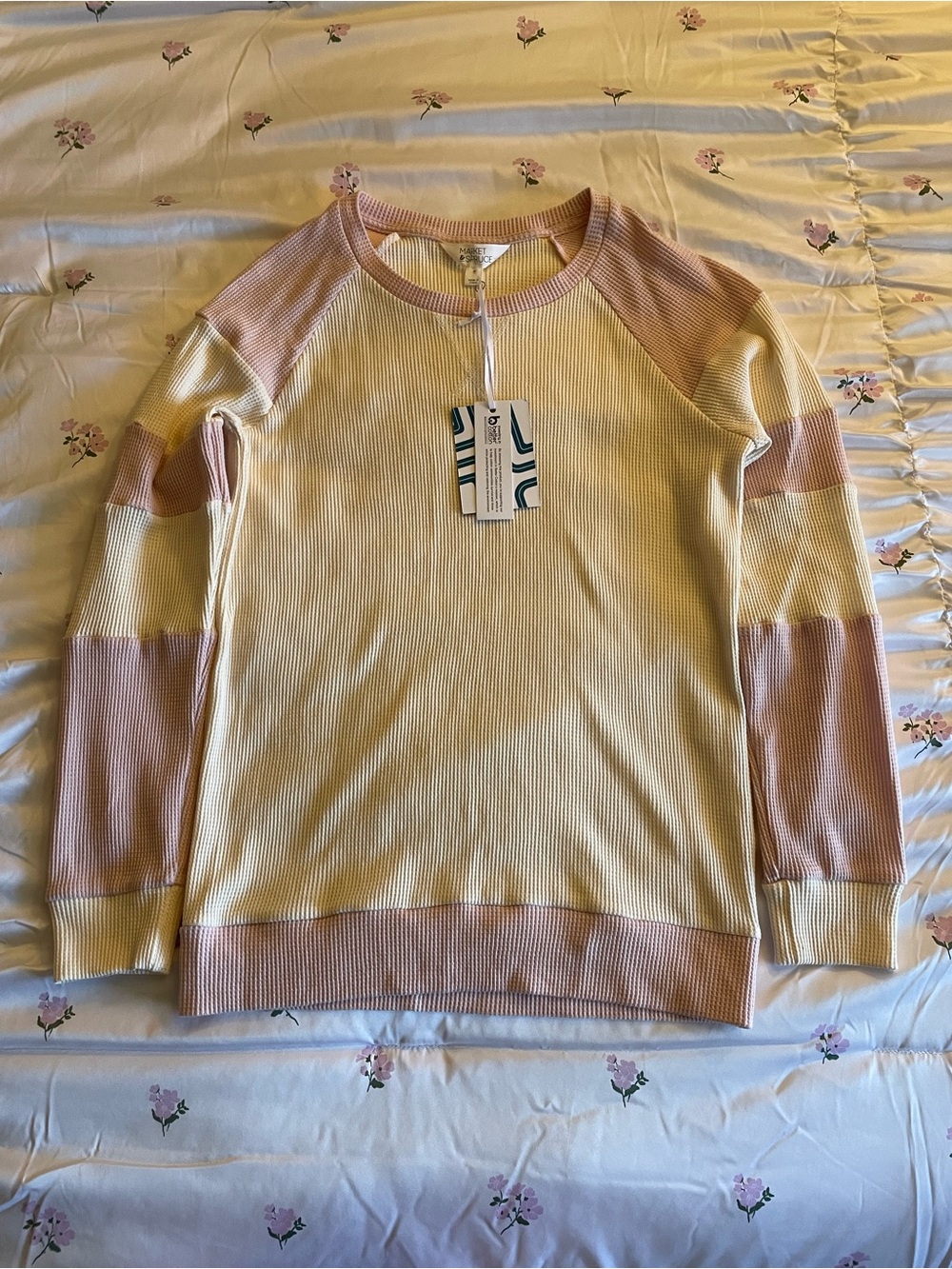 Market & Spruce | Two-Tone Waffle Knit Crewneck Long Sleeve | Women’s Top | NWT